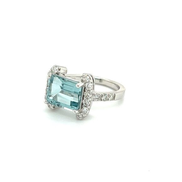 Natural Aquamarine Diamond Ring 6.5 14k Gold 6.09 TCW Certified $4,690 217095 - Picture 9 of 13